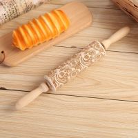 3D Rolling Pin with Design Flower/Animal Pattern Wooden Engraved Rolling Pin For Christmas Homemade Bread  Cake Cookie Accessories