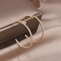 【lz】❡☃❡  14k chapeamento de ouro grande círculo zircão brincos para mulheres simples festa de casamento jóias elegante moda coreana AAA novo design