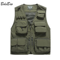 BOLUBAO Mens Vest Multi-Pocket Thin Trend Mesh Breathable Detachable Waistcoat Outdoor Mountaineering Fishing Casual Vest Male