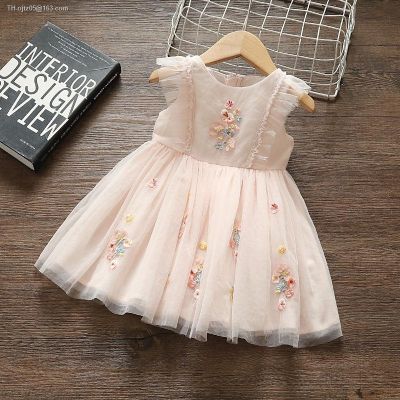 Girls dress in 2023 the new childrens wear gauze summer female baby sleeveless breathable embroidery princess of girls