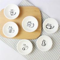 6Pcs/set Cute Cat Mini Heart Shaped Pigments Ceramics Soy Dish Sauce Vinegar Jam Dishes Kitchen Small Plate Set Tableware Gifts