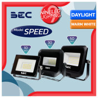 NINELED โคมไฟฟลัดไลท์ LED ยี่ห้อ BEC รุ่น SPEED มีขนาด 10W 30W และ 50W มีให้เลือก แสงขาว Daylight6500K กับ แสงส้ม WarmWhite3000K กันน้ำกันฝุ่น IP65 มุมกระจายแสง 120 ํ