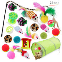 Cat Toys 21 PCS Kitten Toys Assorted Cat Tunnel Catnip Fish Mouse Teaser Wand Variety Balls and Bells Interactive Feather Toys