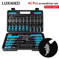 LUXIANZI ชุดเครื่องมือมือไขควง Pcs 42ชิ้นพร้อมไขควงชุดเจาะแบบเม็ดแม่เหล็กได้อย่างแม่นยำกล่องเครื่องมือพลาสติก