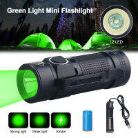 Green Light Mini LED Tatical ไฟฉายแบบพกพาเดินป่า Tiny 3โหมดไฟฉายโคมไฟ Cilp 16340 USB Charger Protection