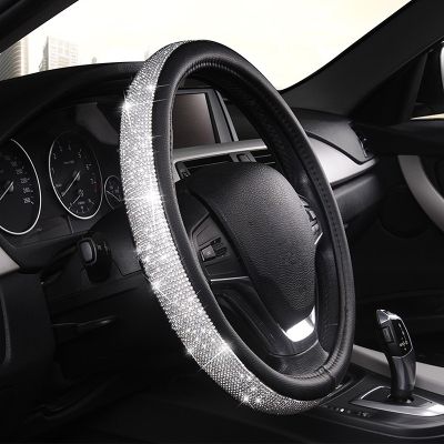 [HOT CPPPPZLQHEN 561] Universal Diamond Bling Bling Crystal Rhinestones Leather Steering Wheel Protector Cover For Women Girls With 15 Inch Anti Slip