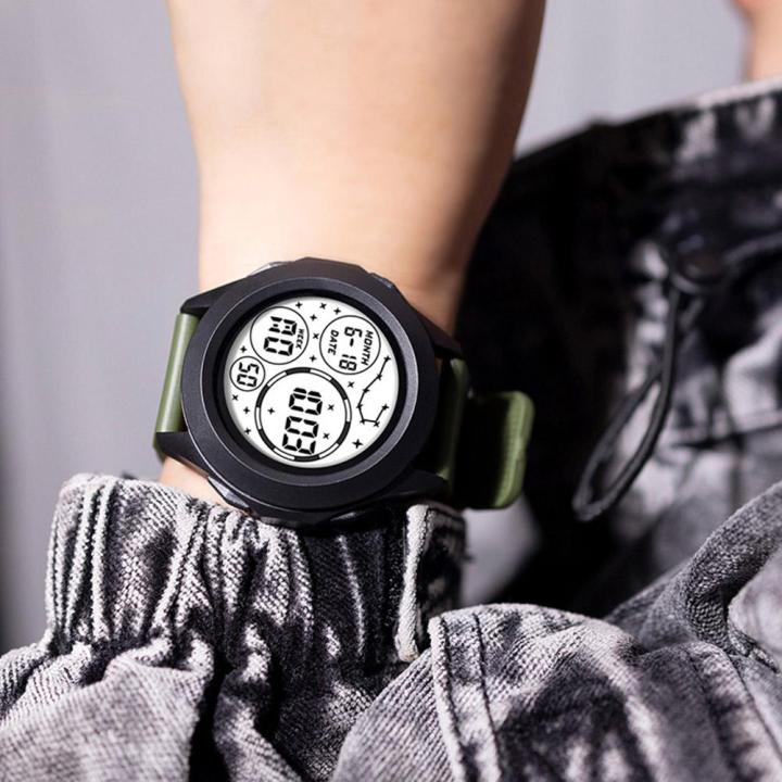 นาฬิกาเรืองแสงอเนกประสงค์สำหรับวัยรุ่นนาฬิกาลำลองกลมนาฬิกากีฬาอิเล็กทรอนิกส์กลางแจ้ง-b4e5