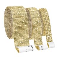 【Kiki tool store】 1 Roll Gold Silver Color DIY Diamond Mesh Rhinestone Wraps Ribbon Crystal Tulle Trim Tape for Wedding Flower Decoration