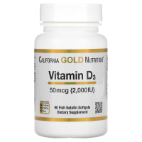 California Gold Nutrition Vitamin D3 50 mcg (2,000 IU) Fish Gelatin Softgels