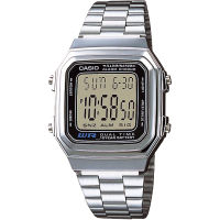 Casio Digital แบตเตอรี่ 10 ปี นาฬิกาข้อมือผู้หญิง สายสแตนเลส รุ่น A178WA-1A ของแท้ ประกัน CMG