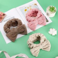 【CC】 Leopard Face Makeup Headbands for Soft Coral Fleece Bow Dot Hairband Elastic Headwrap Hair Accessories