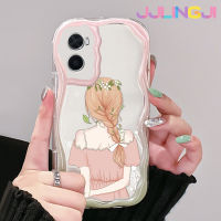 Jjlingji เคสสำหรับ OPPO A76 A96เคส A36แฟชั่นด้านหลังเป็นเงาของเด็กผู้หญิงเคสมือถือกันกระแทกแบบใสนิ่มลายคลื่นเนื้อครีมเคสป้องกันซิลิกาเจลโปร่งใสลายกล้องถ่ายรูปเก๋ไก๋