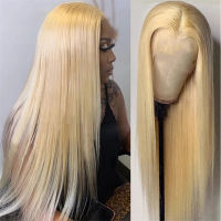 Popular Collection ? Wig Womens Long Straight Hair Light Gold Dyed Headgear European And American Foreign Trade High-Temperature Fiber Front Lace Mesh