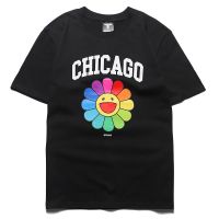 สินค้าพร้อมส่งใหม่ USA Chicago สี Sunflower พิมพ์แขนสั้นคู่แนวสตรีทแฟชั่นเสื้อยืดเสื้อยืดฤดูร้อน [M-XXL] QC7311625