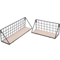 2Pcs Wooden Iron Wall Shelf Wall Mounted Storage Rack Organization for Kitchen Bedroom Home Decor Kid Room Diy Holder