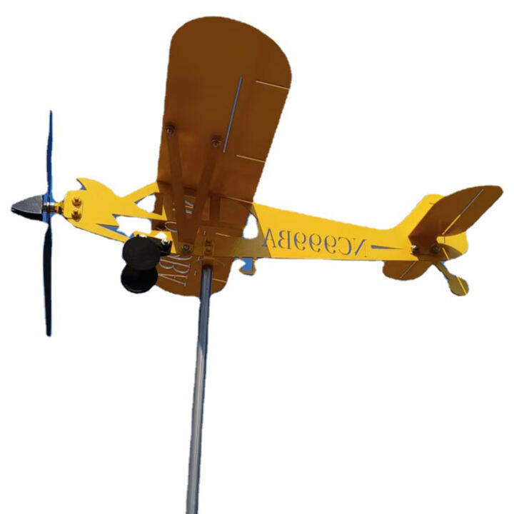 3D Wind Spinner Plane Metal Airplane Weather Vane Outdoor Roof Wind