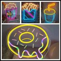 ☃♙■ USB Donut Hamburger Pizza LED Neon Dessert Cake Shop KFC Logo Restaurant Background Wall Decoration Bedroom Night Lights