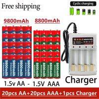 แบตเตอรี่แบบชาร์จไฟได้1.5V AA 9800Mah 1.5V AAA 8800Mah อัลคาไลน์พร้อมที่ชาร์จสำหรับคอมพิวเตอร์วิทยุนาฬิกาวิดีโอเกมกล้องดิจิตอล