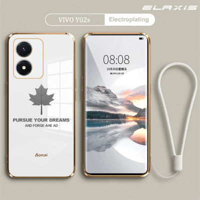 VIVO Y02s ใบเมเปิ้ลพิมพ์กรณีโทรศัพท์มือถือตรงขอบ Soft TPU ไฟฟ้าป้องกันการล่มสลายรวมทุกอย่างเลนส์โทรศัพท์กรณีที่มีเชือกเส้นเล็ก