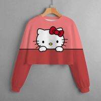 Sudadera con capucha de cuello redondo para niña, suéter de manga larga con estampado de gato Katy de dibujos animados, ropa informal Kawaii para niño, primavera y otoño, novedad