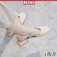 รองเท้าแตะ ส้นหนา หัวเหลี่ยม ขนาดใหญ่ สไตล์เกาหลี ไซซ์ 33-42【NINI】 V724