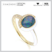 Gemondo แหวนเงินแท้ 925 Sterling Silver ประดับโอปอลทริปเลต (Triplet Opal) และ โทแพซ (Topaz) : แหวนพลอย แหวนโอปอล