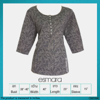 USED Esmara - Gray Paisley Floral Top | เสื้อแขนสั้นสีเทา สีดำ เสื้อแขนสี่ส่วน ลายดอก ลายลูกน้ำ คอกลม สาวอวบ แท้ มือสอง