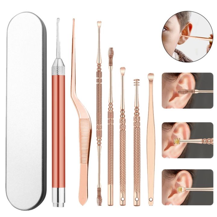 7pcs-set-ear-pick-set-luminous-ear-spoon-ear-wax-removal-tool-led-light-earpick-storage-box-children-baby-ear-cleaning-care-kit
