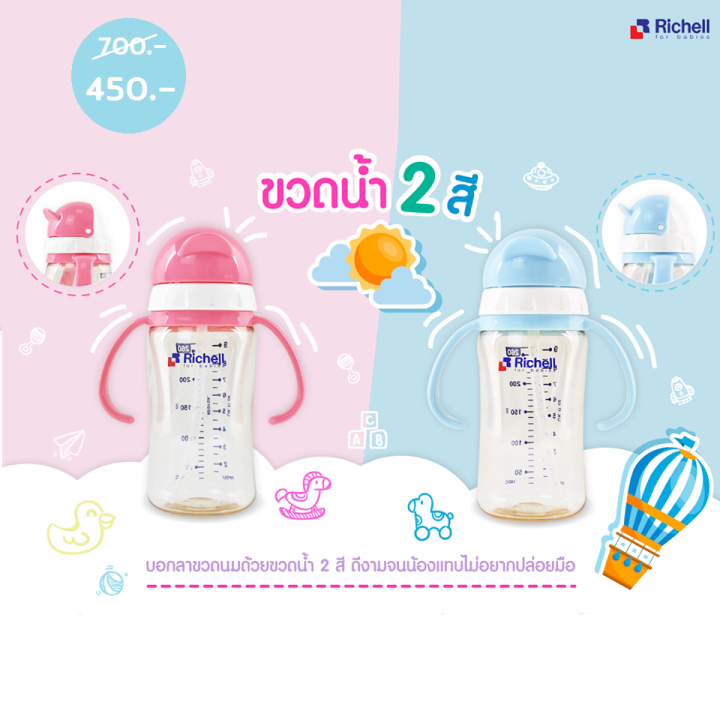 richell-ขวดน้ำppsu-หรือขวดนมหลอก-ขนาด-260-ml-เเละหลอดอะไหล่