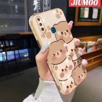 JIUMOO เคสสำหรับ Vivo Y17 Y15 Y12 Y11ฝาปิดเลนส์ Y16 Y12i Y35 5กรัม Y56 5กรัมเคสการ์ตูนหมีน่ารักใบหน้าขอบสี่เหลี่ยมเคสมือถือดีไซน์ใหม่บางๆเคสเต็มรูปแบบกล้องปกป้องนุ่มกันกระแทก