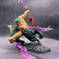 หนึ่งชิ้น Banpresto Anime Roronoa Zoro Stand. รุ่นของเก็บตุ๊กตาขยับแขนขาได้ PVC ของขวัญของเล่นเด็ก10ซม.