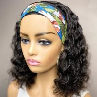 【CW】 Afro Kinky Curly Short Bob Wigs Headband for 180  Synthetic Hair