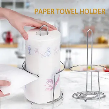 1pc Non-Slip Stainless Steel Paper Towel Holder for Kitchen Countertop -  Weighted Base Standing Paper Towel Dispenser with Roll Holder - Easy to Use  a