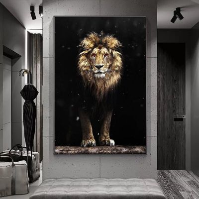 สิงโตดุร้ายชายสิงโตสัตว์สมจริงโปสเตอร์ภาพจิตรกรรมฝาผนังครอบครัวห้องนอน Hiasan Dinding Kamar เด็กศิลปะผ้าใบ (ไร้กรอบ) Heyuan ในอนาคต