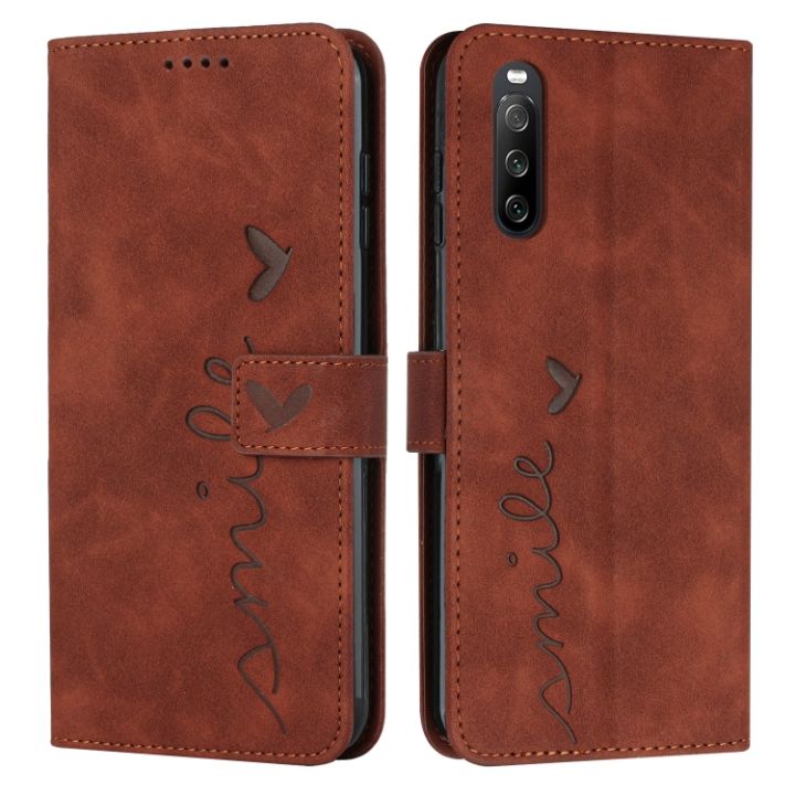 สำหรับ-sony-xperia-10-iv-ผิวรู้สึกหัวใจหนังพิมพ์ลายเคสโทรศัพท์-คลังสินค้าพร้อม