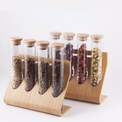 【CW】┇  Beans Holder Glass Test Tubes Storage Bottle With Stopper Spice Cereals Rack Jars Containers Display