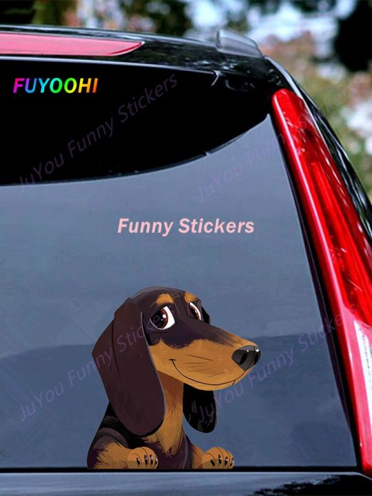 fuyoohi-funny-stickers-exterior-accessories-cartoon-dachshund-sticker-pet-dog-vinyl-decal-animal-car-stickers-car-styling-bumper-stickers-decals-magn
