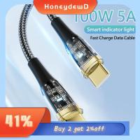 HONEYDEWD โทรศัพท์มือถือสำหรับมือถือ ตัวผู้-ตัวผู้ 5A 20V สาย USB 3.1 Type C Pd 100W ชาร์จได้อย่างรวดเร็ว สายดาต้า