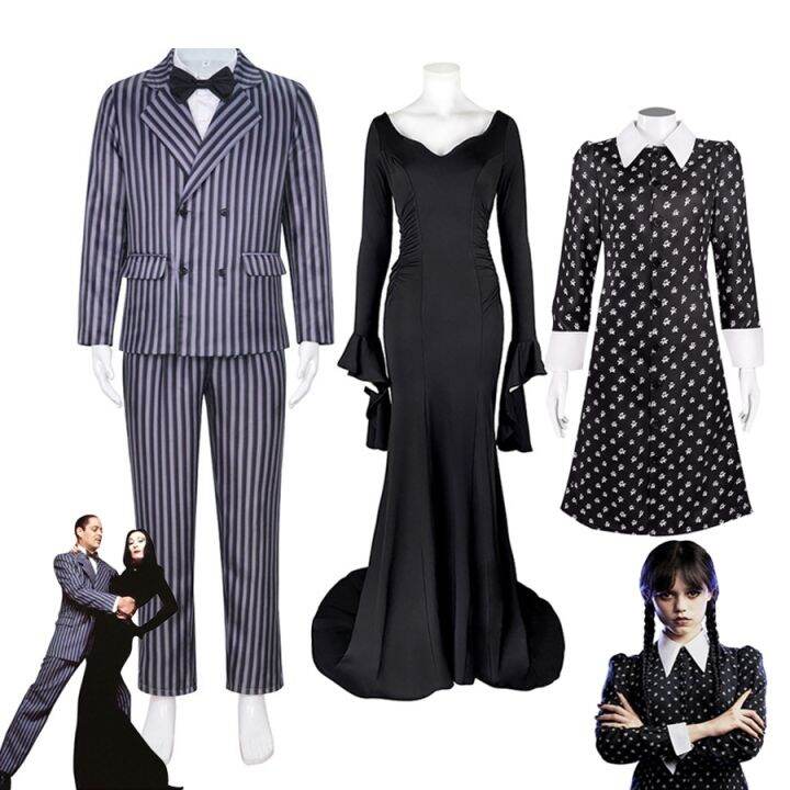 Wednesday Addams Cosplay Costume Dress Morticia Addams Black Gothic ...