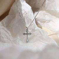 S925 Sterling Silver Necklace for Women Cross Retro Letter Light Luxury Clavicle Chain Jewelry Wholesale