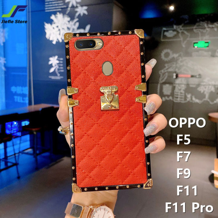 jiefie-ซองหนังหรูหราสำหรับ-oppo-f9-f7-f5-f11-f11-pro-แฟชั่นตารางตาข่ายวินเทจโทรศัพท์ปกหลัง