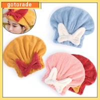 GOTORADE ดูดซับน้ำได้ดี หมวกคลุมผมแห้ง หนาขึ้น สีทึบทึบ ผ้าขนหนูแห้งเร็ว โบว์น๊อต ห้องน้ำในห้องน้ำ ผ้าขนหนูเช็ดผมแห้ง สำหรับผู้หญิง