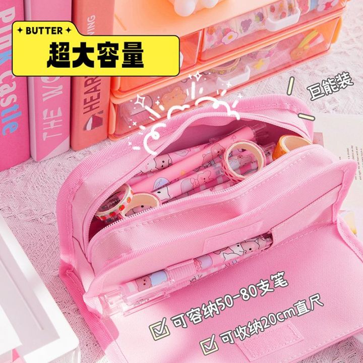 jojo-กล่องดินสอกล่องกระเป๋าดินสอฉบับภาษาเกาหลีมัธยมต้นญี่ปุ่นแบบเรียบง่าย-กล่องเครื่องเขียนนักเรียนแบบสองชั้นสำหรับเด็กผู้หญิงวัยรุ่นกล่องดินสอหัวใจ