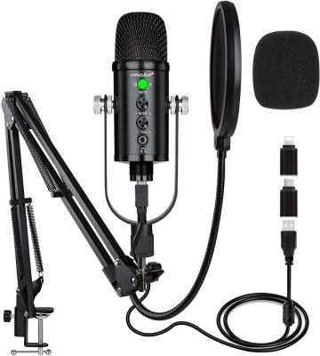 PROAR USB Microphone Condenser Computer PC Gaming Mic Podcast Microphone Kit for Streaming,Recording,Vocals,ASMR,Voice,Cardioid Studio Microphone for Phone/Pad/Android/MAC/Laptop/PS4/USB C Phone,YouTube