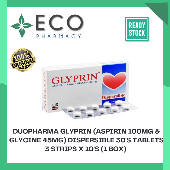 DUOPHARMA Glyprin (Aspirin 100mg & Glycine 45mg) Dispersible 30's
