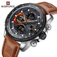 ZZOOI NAVIFORCE Luxury Brand Casual Watches for Men Dual Display Quartz Man Wrist Watch Waterproof Business Genuine Leather Male Clock