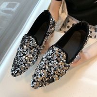 HOT★Fashion Women Ballet Shoes Leisure Spring Autumn Ballerina Bling Flash Sequins Flats Shoes Princess Shiny Pointed Wedding Shoes