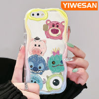 YIWESAN เคสสำหรับ OPPO A12 A5s A12s A7 A11K ลายการ์ตูนน่ารักหมีสตรอเบอร์รี่และสัตว์ประหลาดตัวเล็กลวดลายโค้งขอบเคสใสเนื้อครีมเคสมือถือฝาครอบป้องกัน