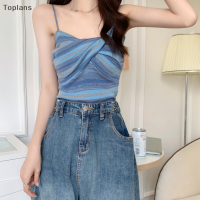 [Toplans]?[HOT SALE]?? เสื้อชั้นในสตรีถักลายทางสีสันสดใสฤดูร้อนเสื้อกล้ามสุดเก๋แขนกุดสุดชิค