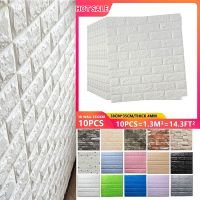 ♈℡✲ 10 Pcs Water Proof Moisture Proof Foam Wallpaper Self-Adhesive Imitation Brick Sticker Bedroom 3D Wall Stickers Home DIY Decor